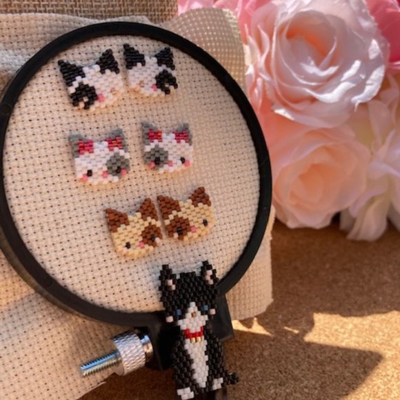 Miyuki delica Cat earrings - Picture 2 of 5